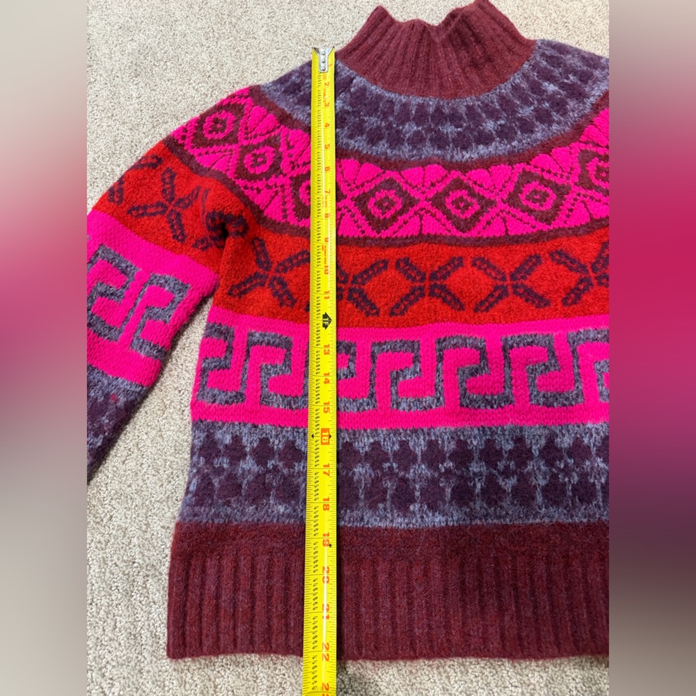 SAYLOR Mock Neck Fair Isle Colorblock Sweater Bold Pink Purple Knit - Picture 5 of 7